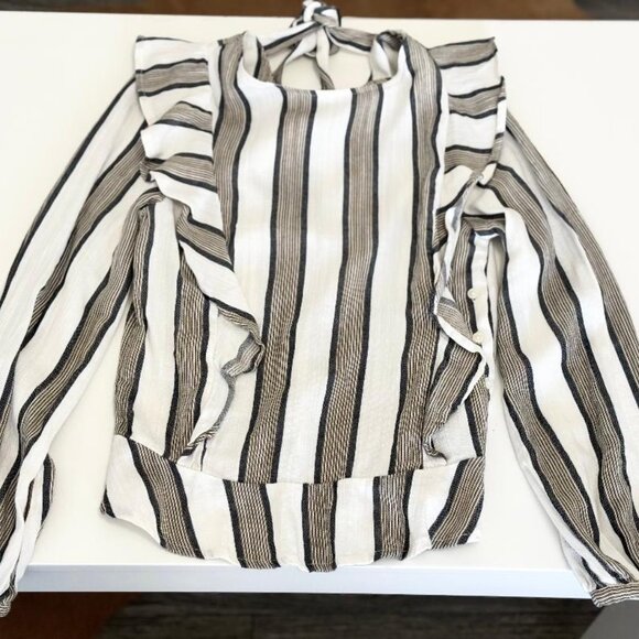 New Anthropologie Isabella Sinclair Striped Ruffle Blouse Top Shirt, Size XXS - Picture 5 of 6